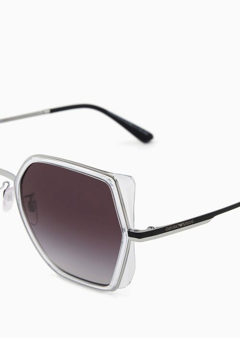 Silver Emporio Armani Women’s Square Oversized Sunglasses | EA-SN57756