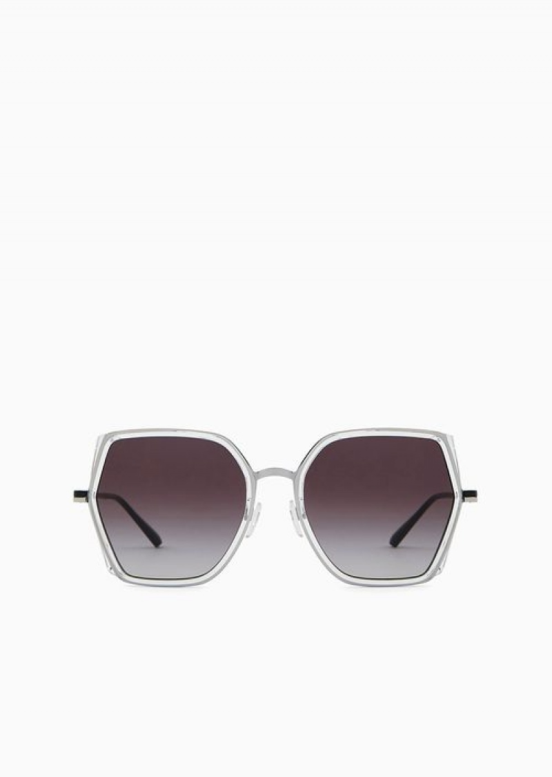 Silver Emporio Armani Women’s Square Oversized Sunglasses | EA-SN57756