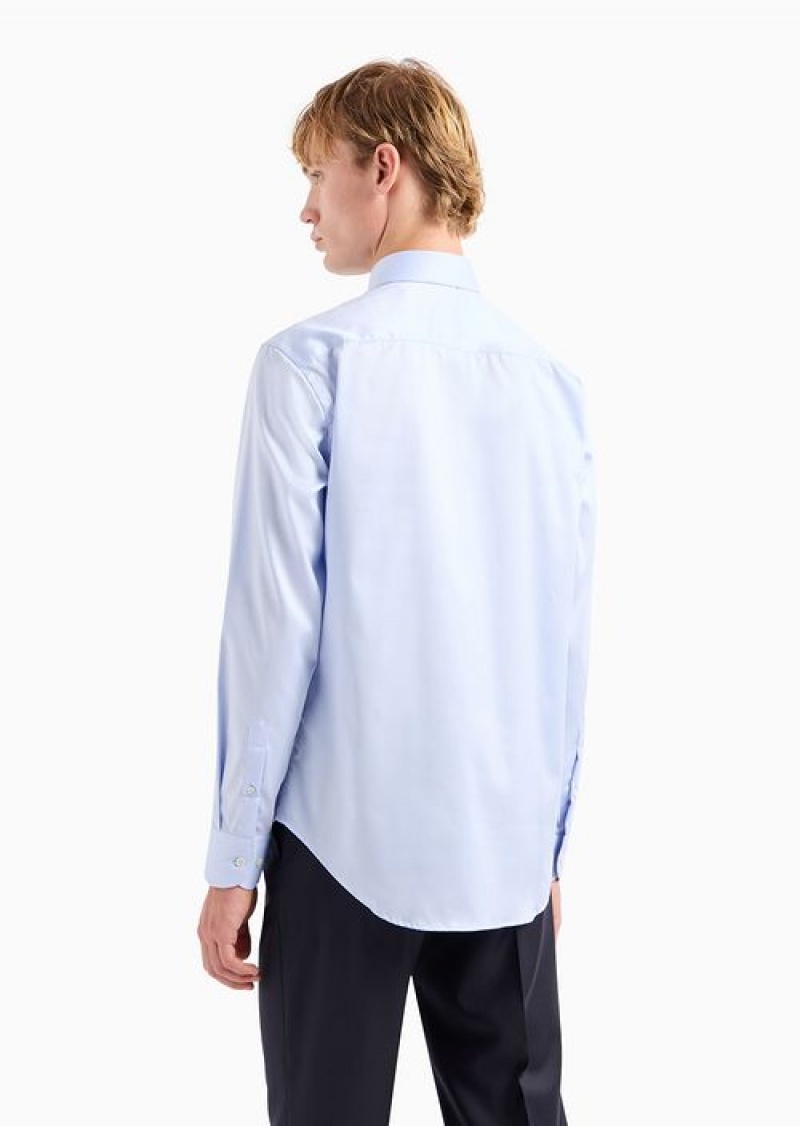 Sky Blue Emporio Armani Modern-fit, Stretch-cotton, Non-iron Shirt With A Stiff Collar | EA-SN57892