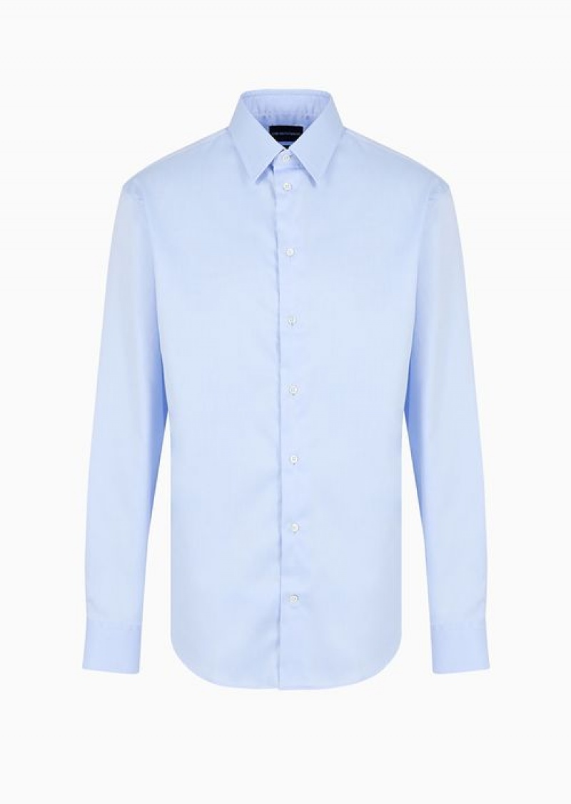 Sky Blue Emporio Armani Modern-fit, Stretch-cotton, Non-iron Shirt With A Stiff Collar | EA-SN57892