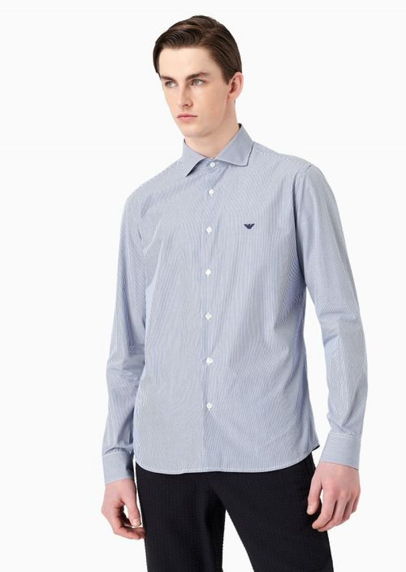 Striped Emporio Armani Micro-patterned Cotton Shirt | EA-SN57884