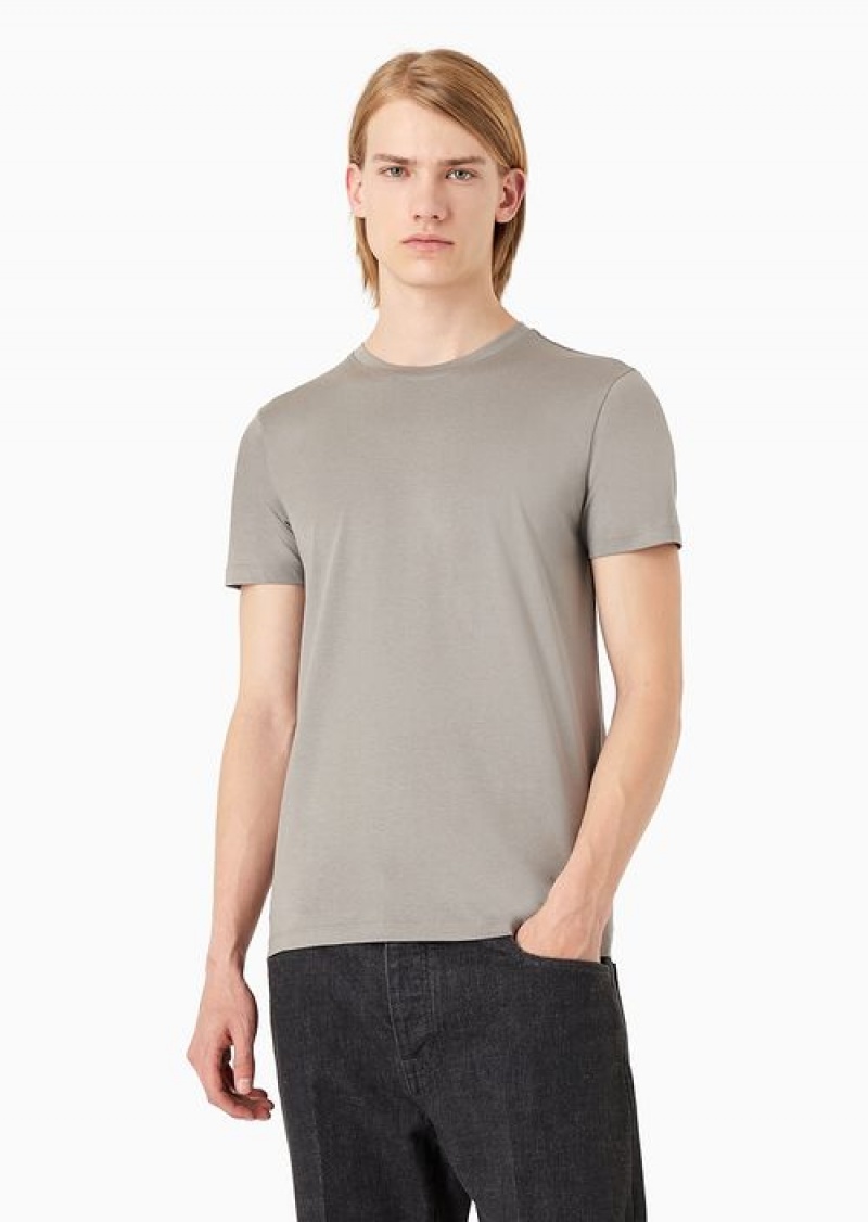 Taupe Emporio Armani Silk/Cotton Blend T-shirt | EA-SN58714