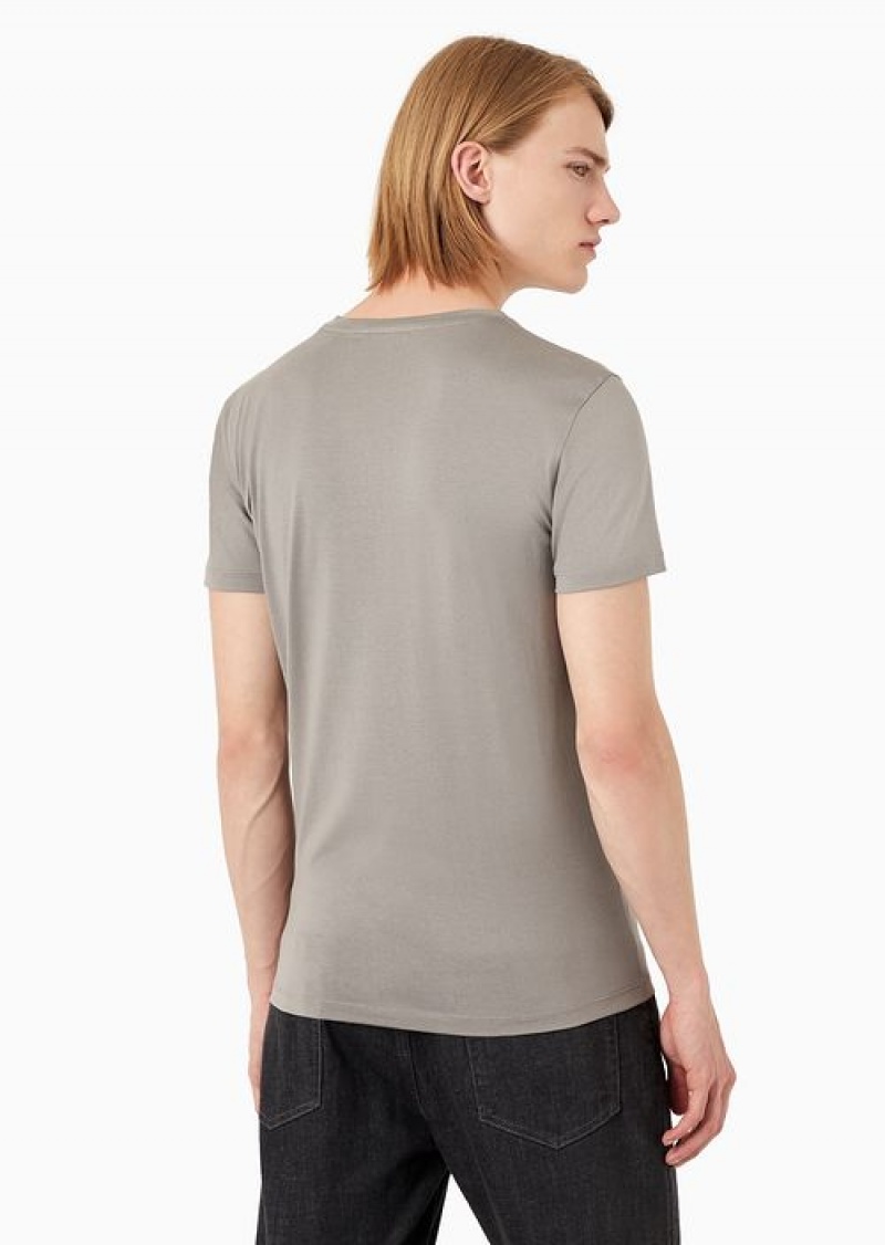 Taupe Emporio Armani Silk/Cotton Blend T-shirt | EA-SN58714