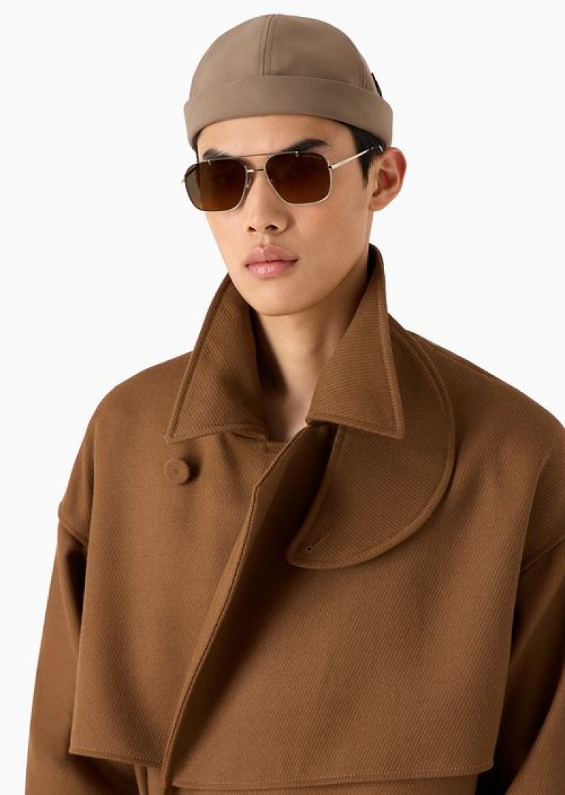 Tobacco Emporio Armani Virgin Wool Cavalry Twill Wrap Coat With Buckle | EA-SN58184