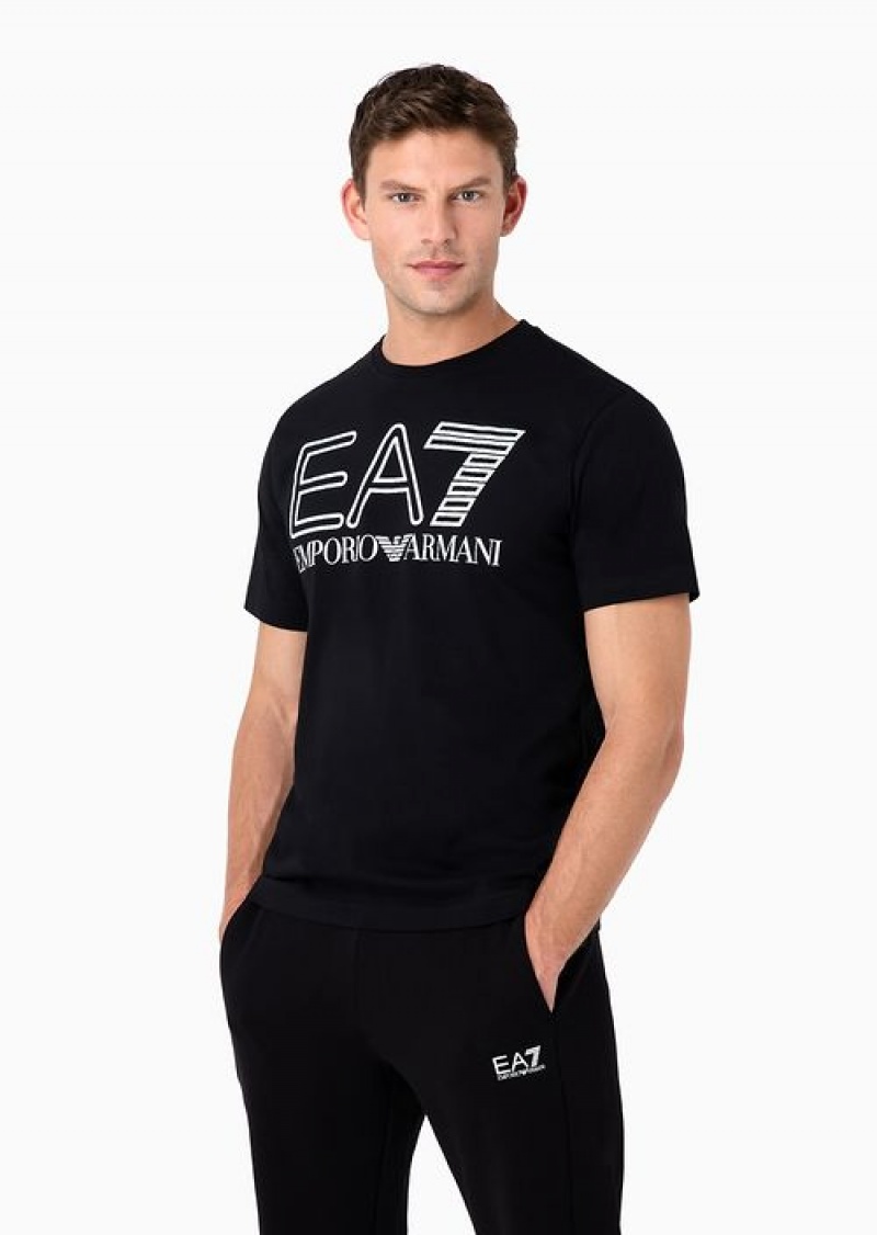 Two-tone Emporio Armani Logo Series Short-sleeved Cotton T-shirt With Oversized Logo | EA7-SN59923