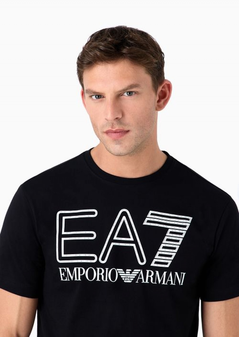 Two-tone Emporio Armani Logo Series Short-sleeved Cotton T-shirt With Oversized Logo | EA7-SN59923