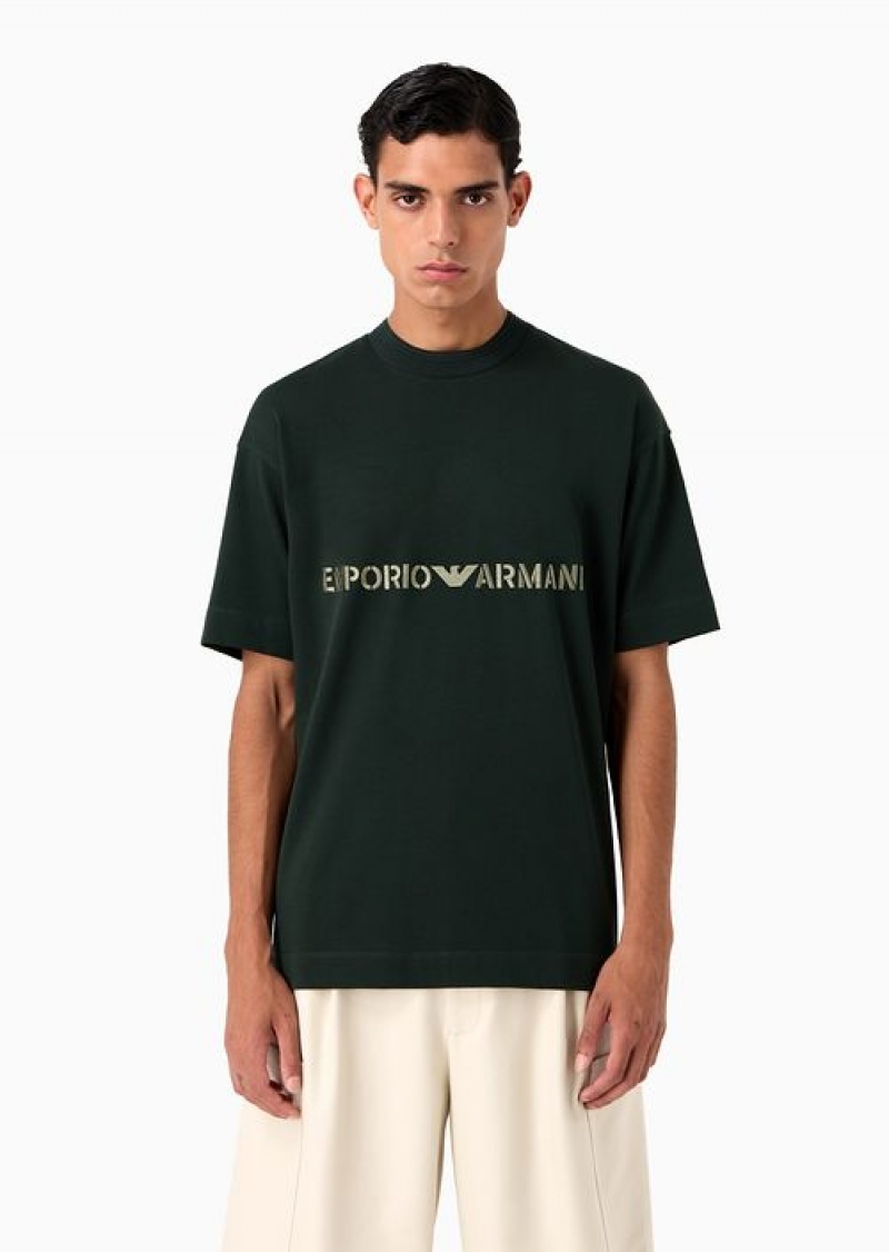 Verde Scuro 1 Emporio Armani Heavyweight Jersey T-shirt With Logo Embroidery In A Military Font | EA-SN58582