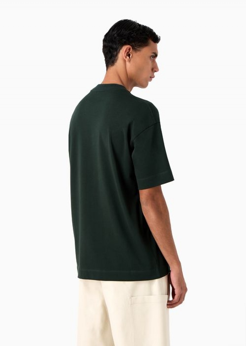 Verde Scuro 1 Emporio Armani Heavyweight Jersey T-shirt With Logo Embroidery In A Military Font | EA-SN58582