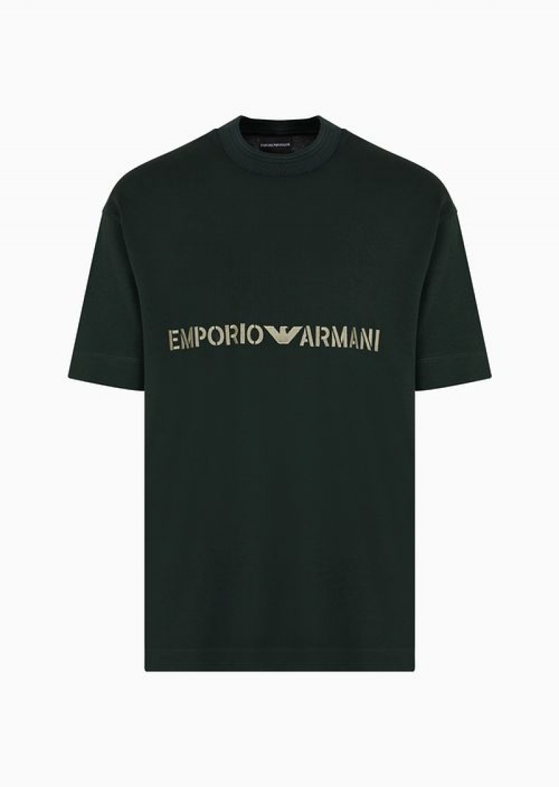 Verde Scuro 1 Emporio Armani Heavyweight Jersey T-shirt With Logo Embroidery In A Military Font | EA-SN58582