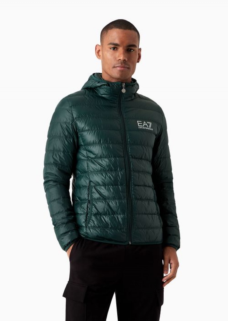 Verde Scuro 1 Emporio Armani Packable Hooded Core Identity Puffer Jacket | EA7-SN59810