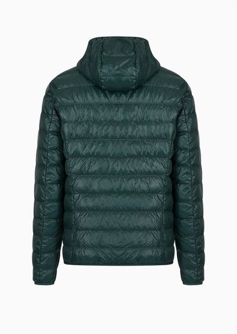 Verde Scuro 1 Emporio Armani Packable Hooded Core Identity Puffer Jacket | EA7-SN59810