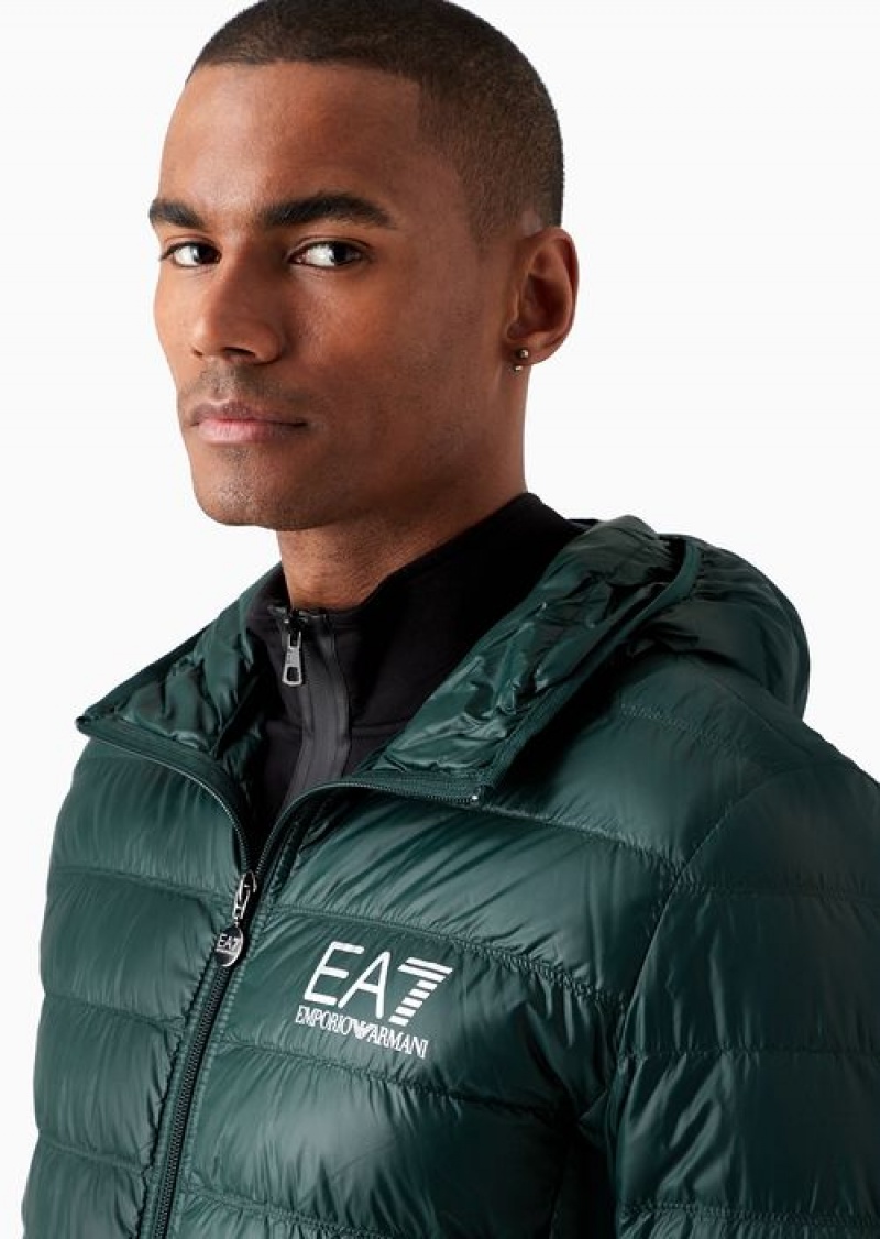 Verde Scuro 1 Emporio Armani Packable Hooded Core Identity Puffer Jacket | EA7-SN59810