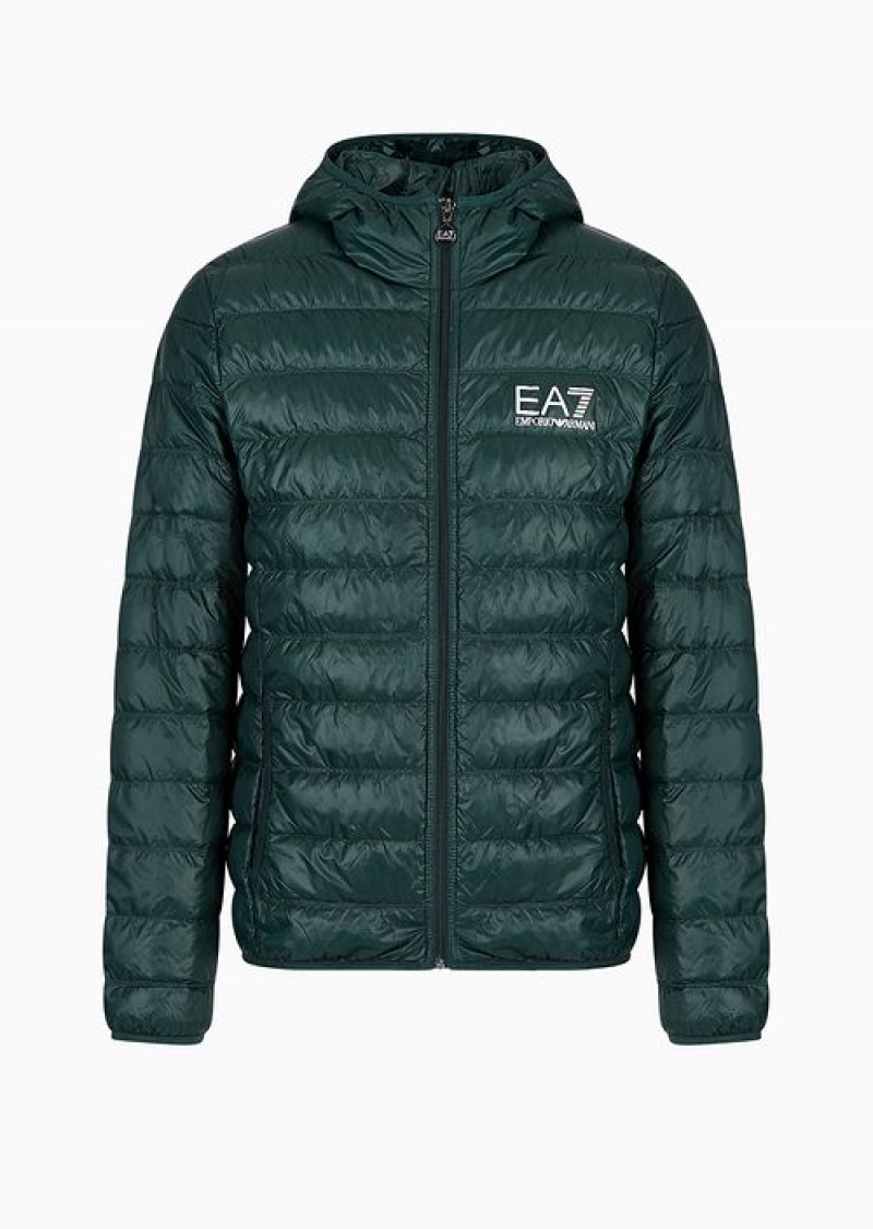 Verde Scuro 1 Emporio Armani Packable Hooded Core Identity Puffer Jacket | EA7-SN59810