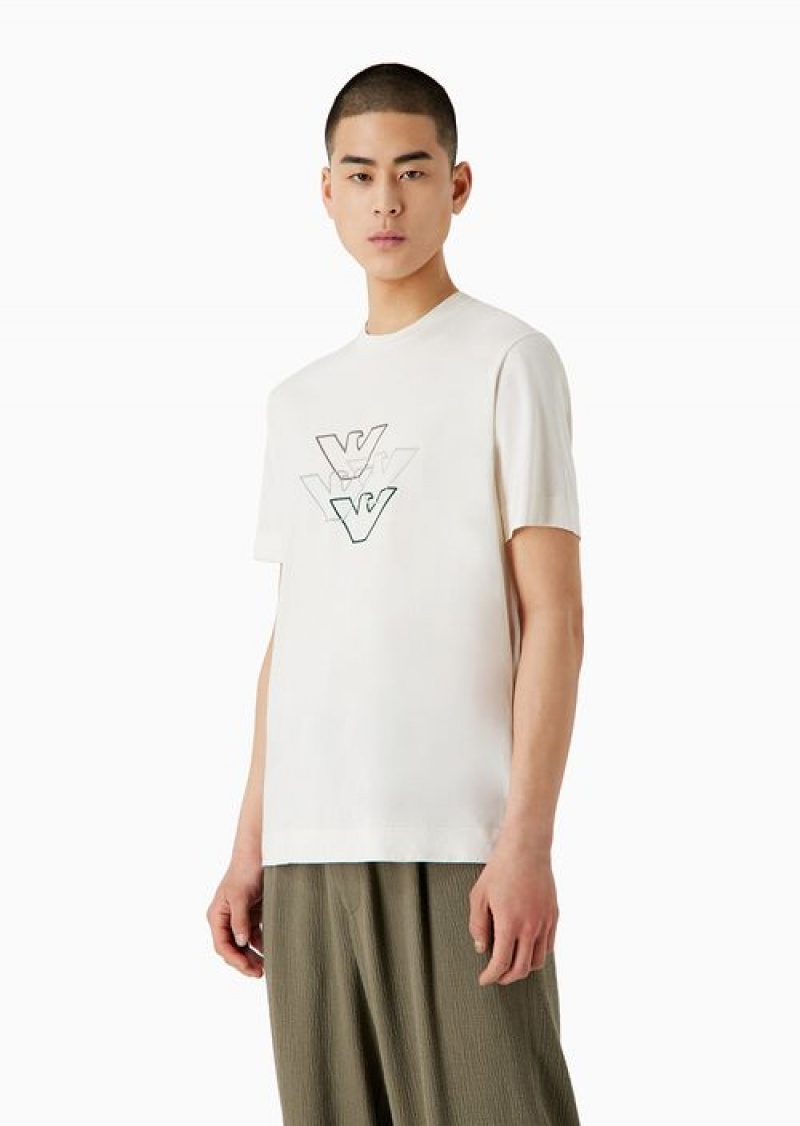 Verde Scuro 1 Emporio Armani Pima Jersey T-shirt With Logo Embroidery | EA-SN58601