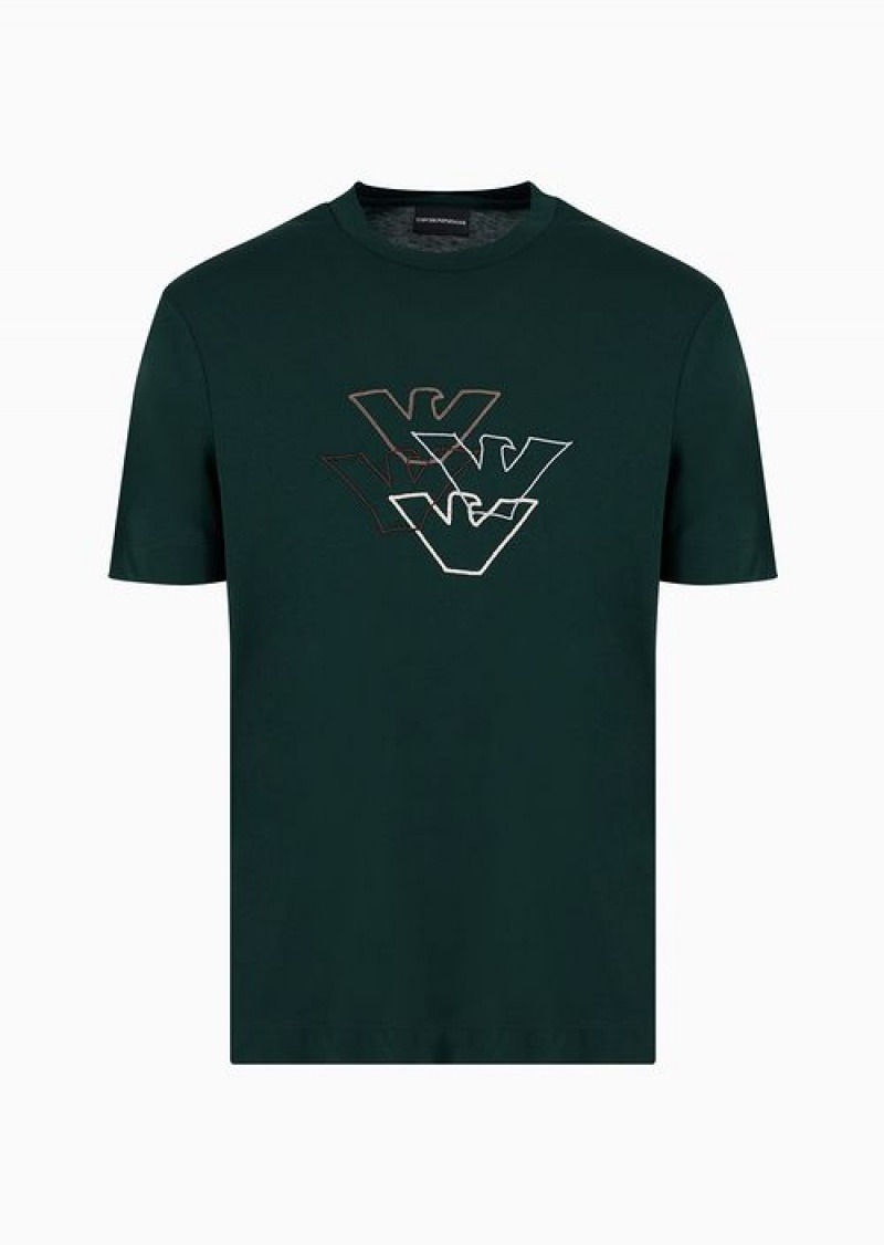 Verde Scuro 1 Emporio Armani Pima Jersey T-shirt With Logo Embroidery | EA-SN58601