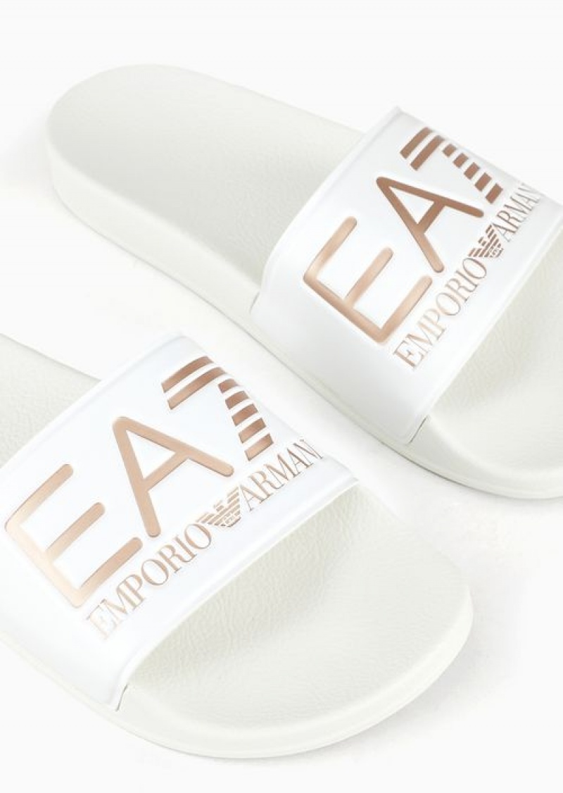 White 2 Emporio Armani Sliders With Oversized Logo | EA7-SN59867