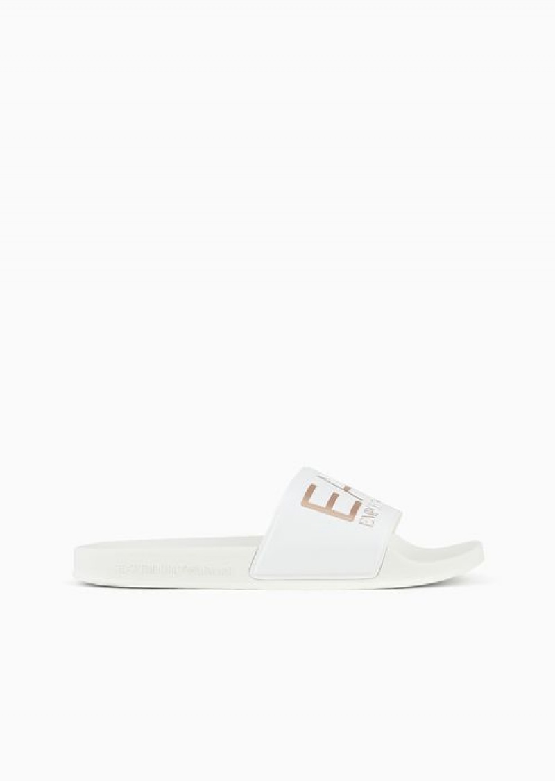 White 2 Emporio Armani Sliders With Oversized Logo | EA7-SN60072