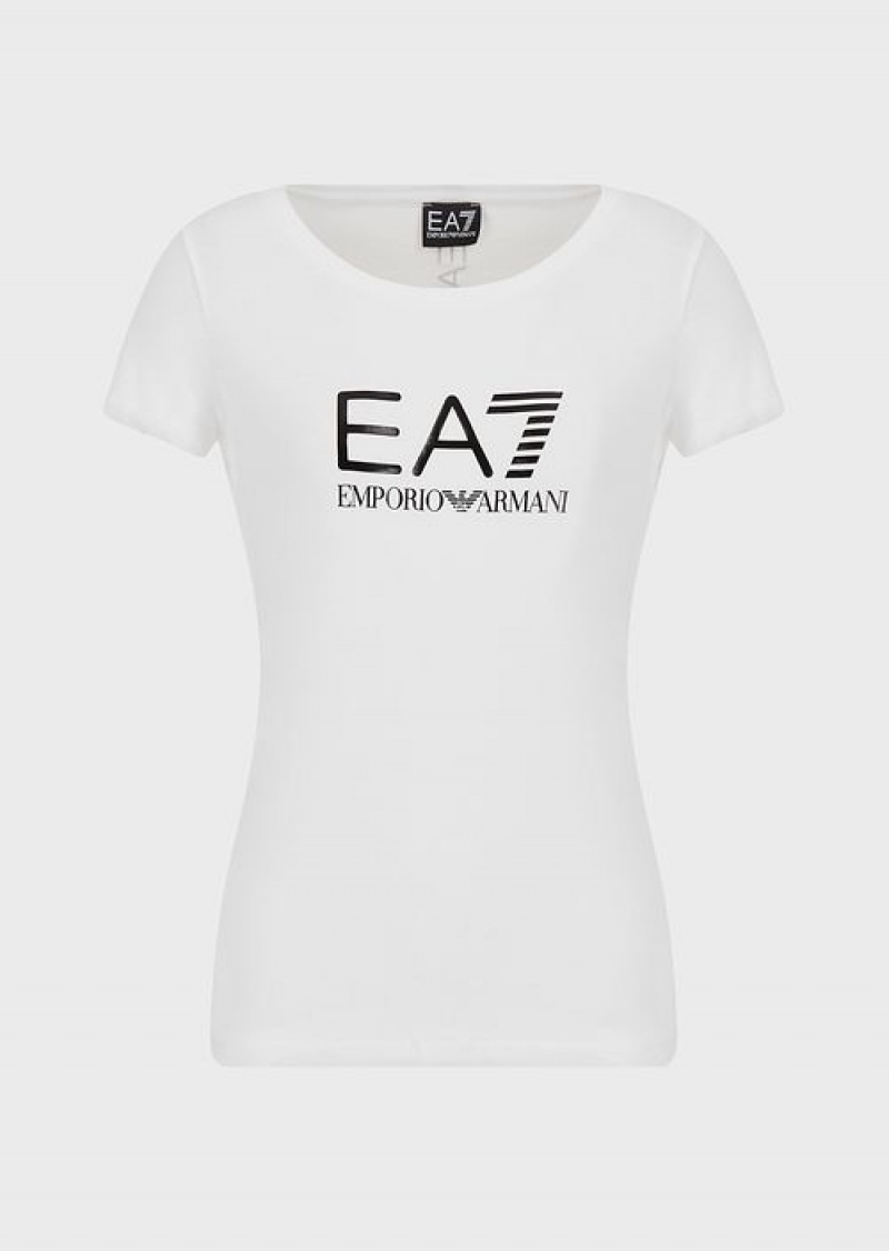 White 5 Emporio Armani Stretch Jersey T-shirt With Maxi Logo | EA7-SN59651