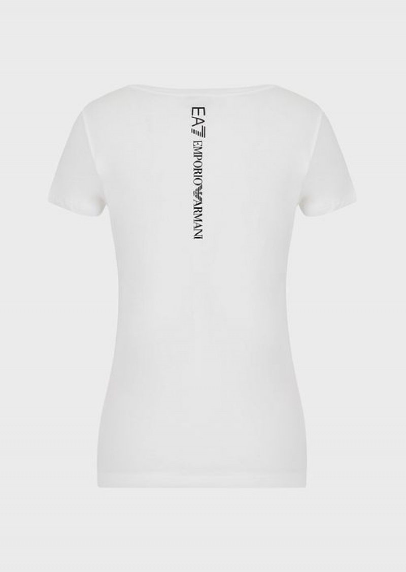 White 5 Emporio Armani Stretch Jersey T-shirt With Maxi Logo | EA7-SN59651