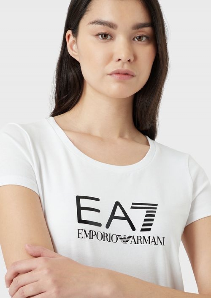 White 5 Emporio Armani Stretch Jersey T-shirt With Maxi Logo | EA7-SN59651