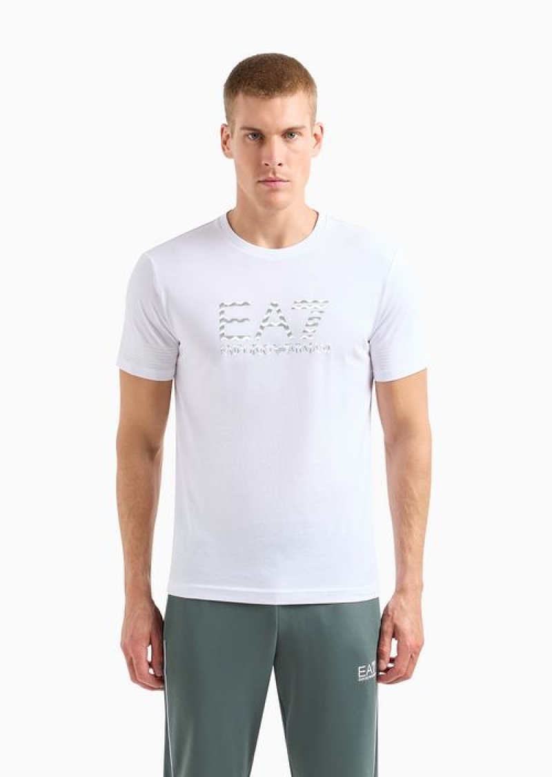 White Emporio Armani 7 Lines Crew-neck T-shirt In A Recycled Cotton Blend Asv | EA7-SN59924