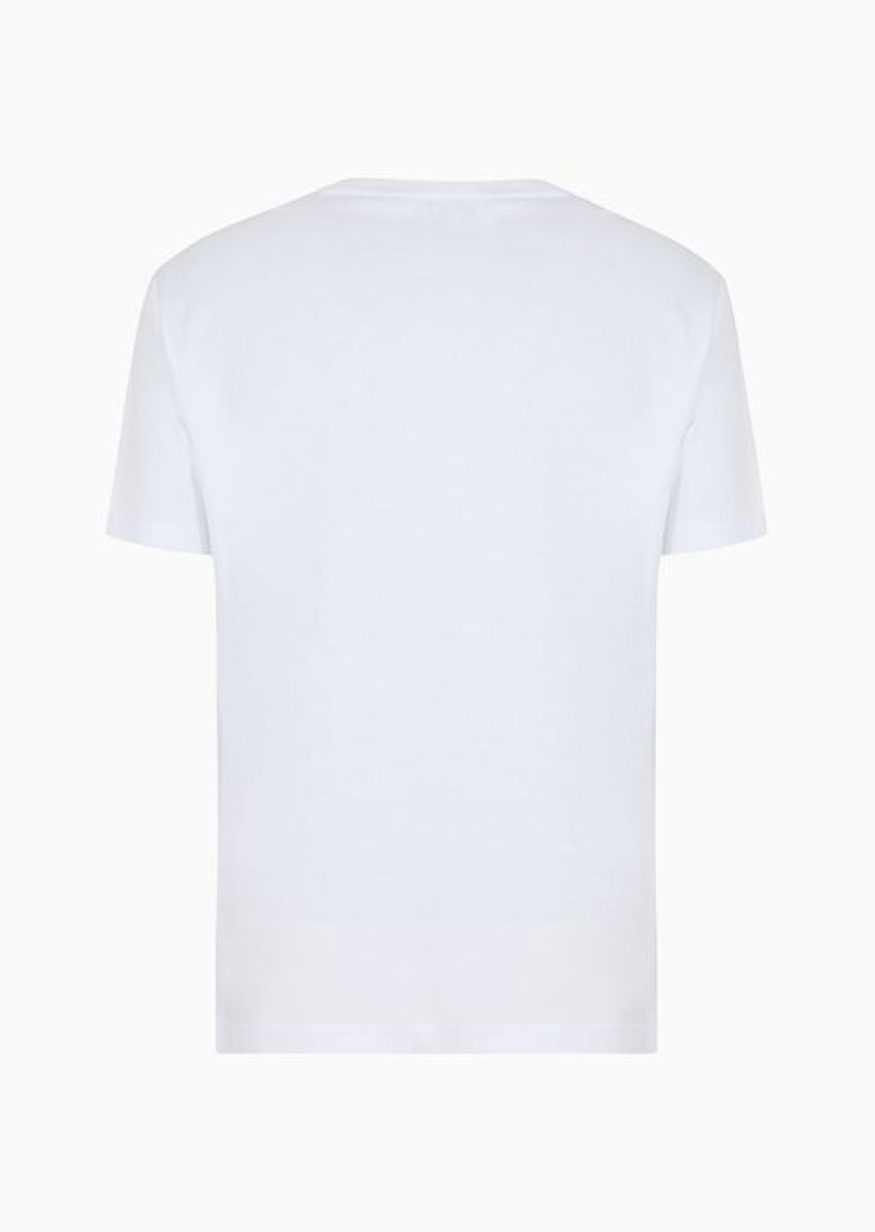 White Emporio Armani 7 Lines Crew-neck T-shirt In A Recycled Cotton Blend Asv | EA7-SN59924