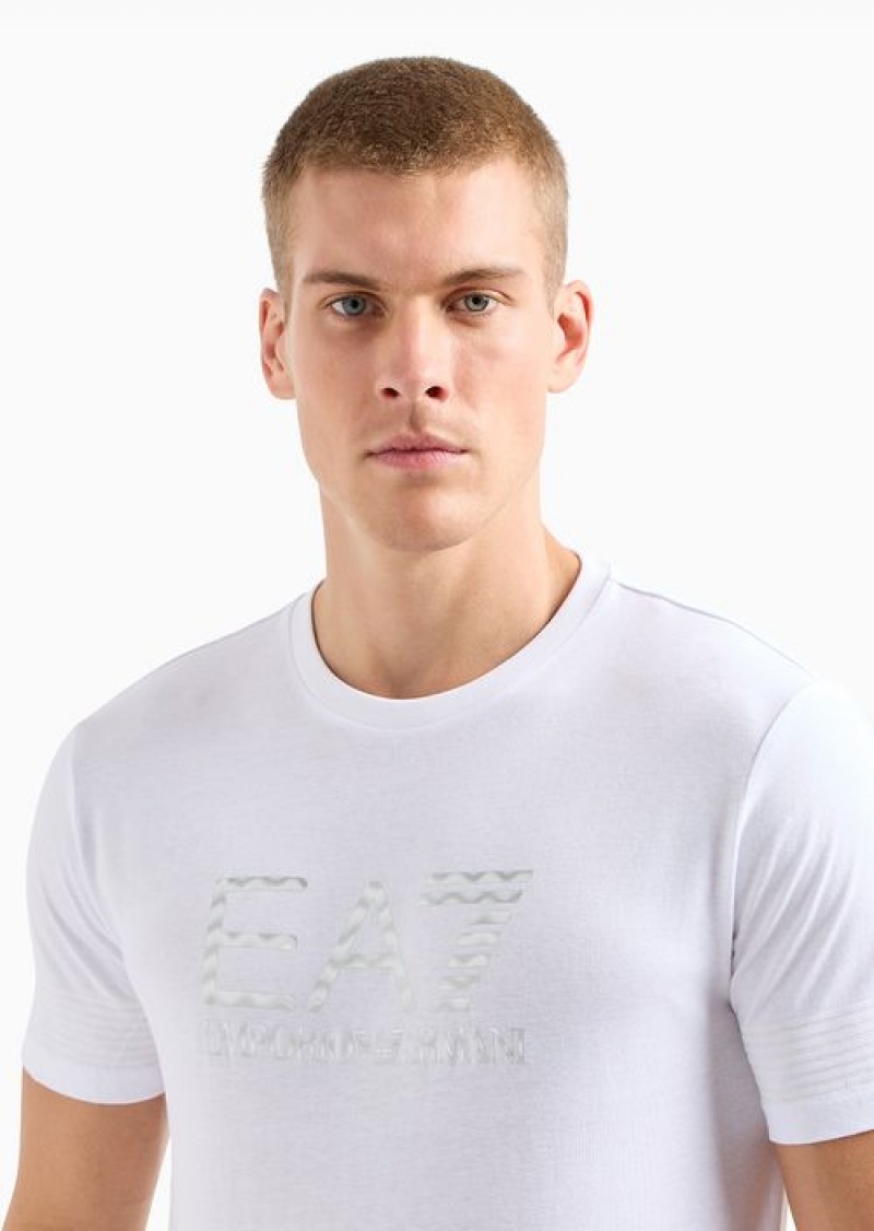 White Emporio Armani 7 Lines Crew-neck T-shirt In A Recycled Cotton Blend Asv | EA7-SN59924