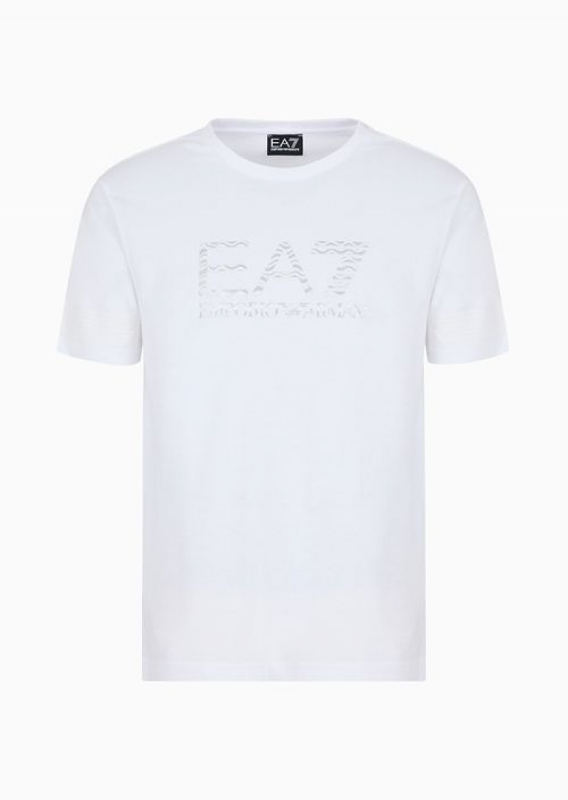 White Emporio Armani 7 Lines Crew-neck T-shirt In A Recycled Cotton Blend Asv | EA7-SN59924