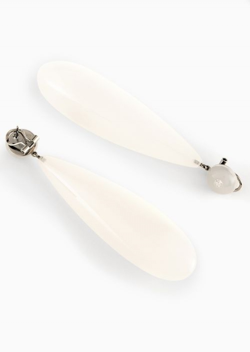 White Emporio Armani Acrylic Teardrop Earrings With Highlight | EA-SN57513