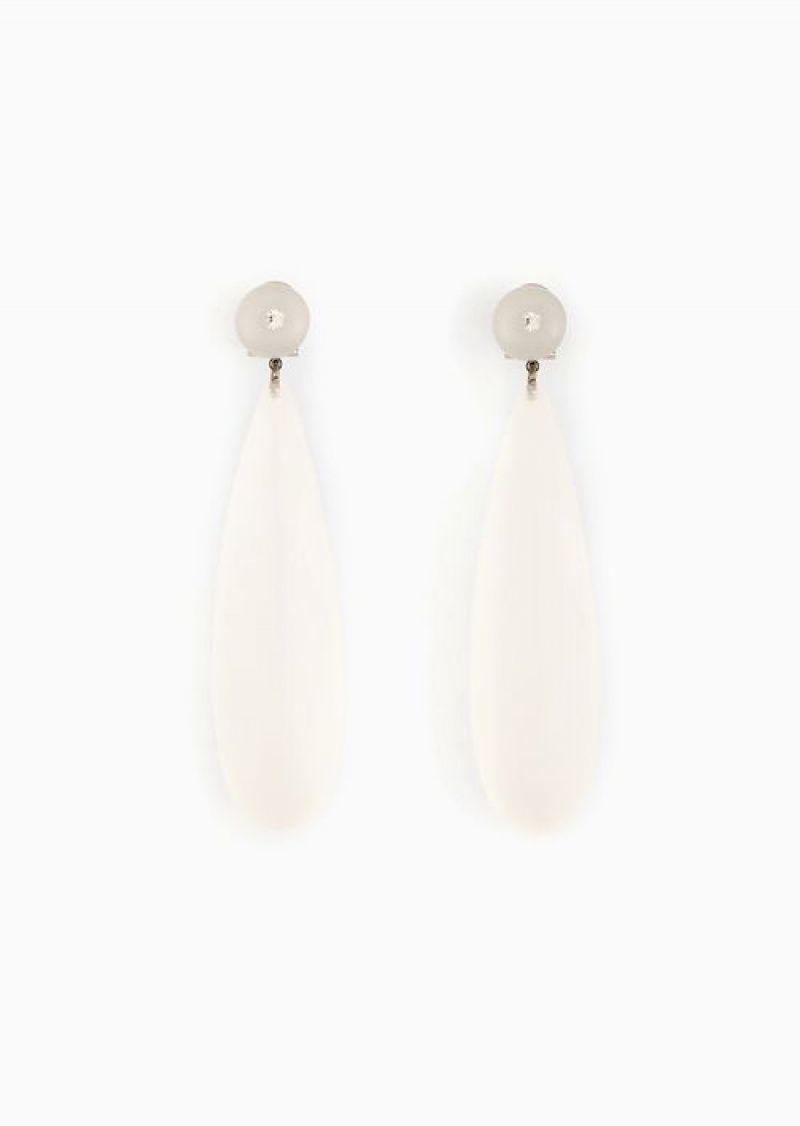 White Emporio Armani Acrylic Teardrop Earrings With Highlight | EA-SN57513