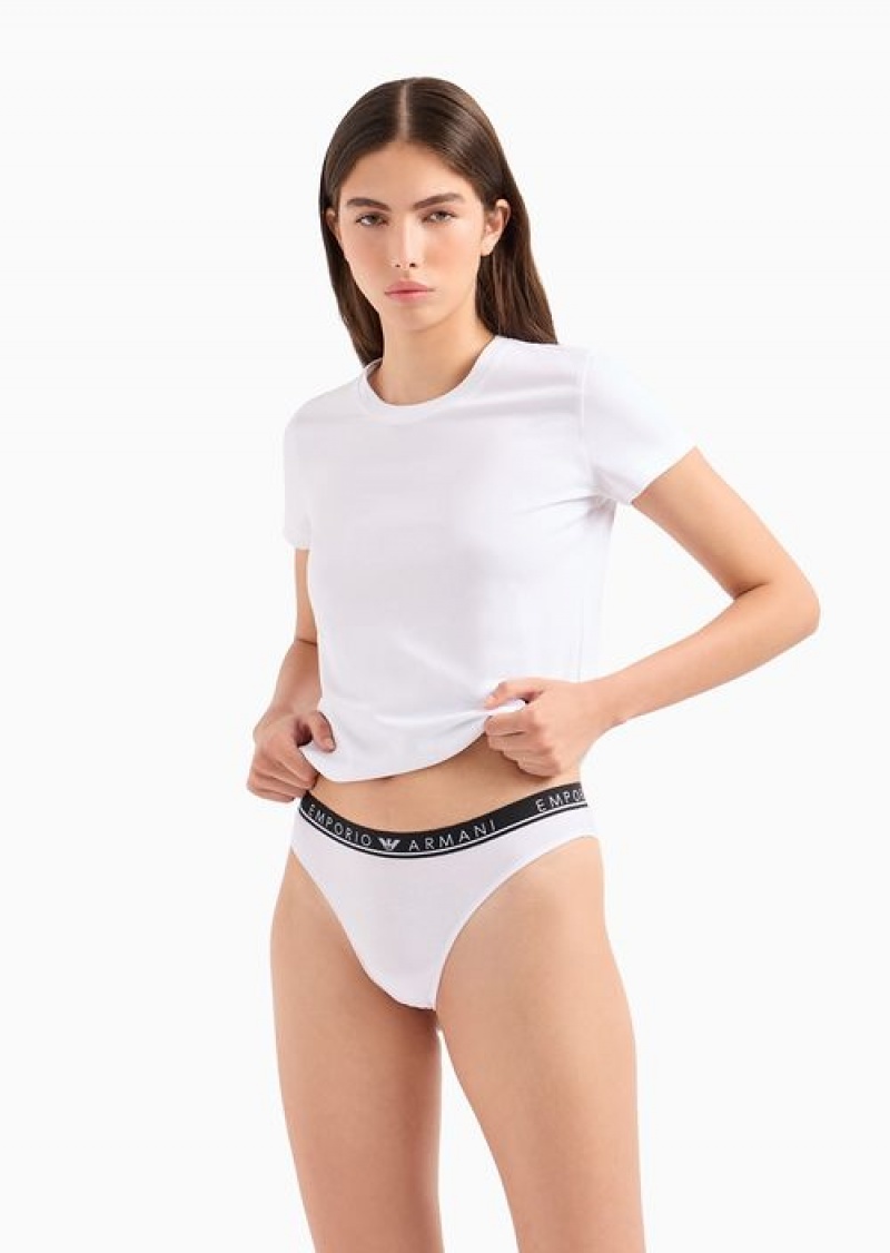 White Emporio Armani Armani Sustainability Value Two-pack Of Iconic Logo Band Organic Cotton Brazilian Briefs | EA-SN56618