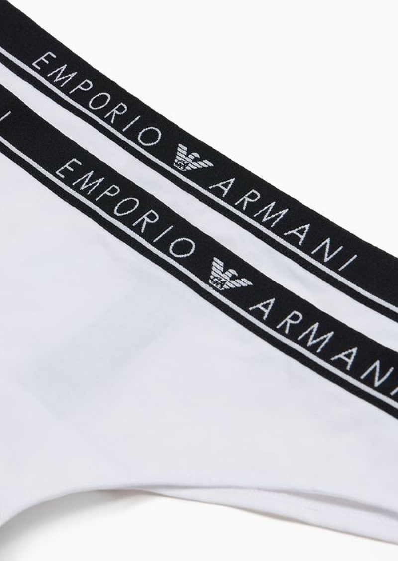 White Emporio Armani Armani Sustainability Value Two-pack Of Iconic Logo Band Organic Cotton Brazilian Briefs | EA-SN56618