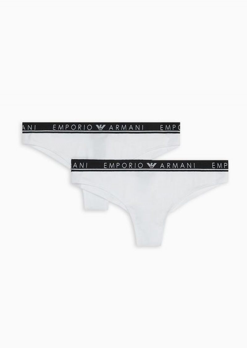 White Emporio Armani Armani Sustainability Value Two-pack Of Iconic Logo Band Organic Cotton Brazilian Briefs | EA-SN56618