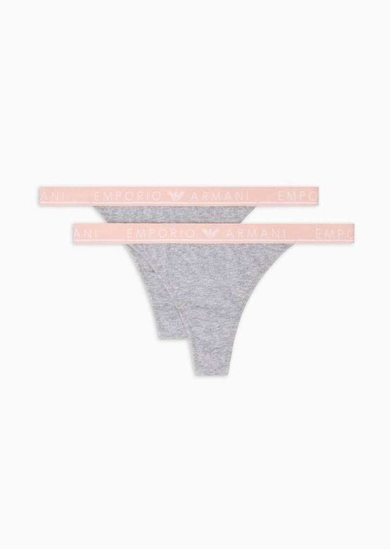 White Emporio Armani Armani Sustainability Values Two-pack Of Iconic Logo Band Organic Cotton Thongs | EA-SN56627