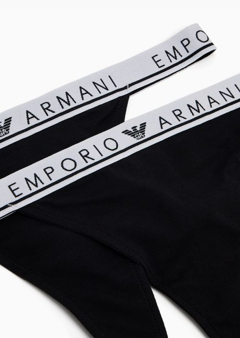 White Emporio Armani Armani Sustainability Values Two-pack Of Iconic Logo Band Organic Cotton Thongs | EA-SN56628