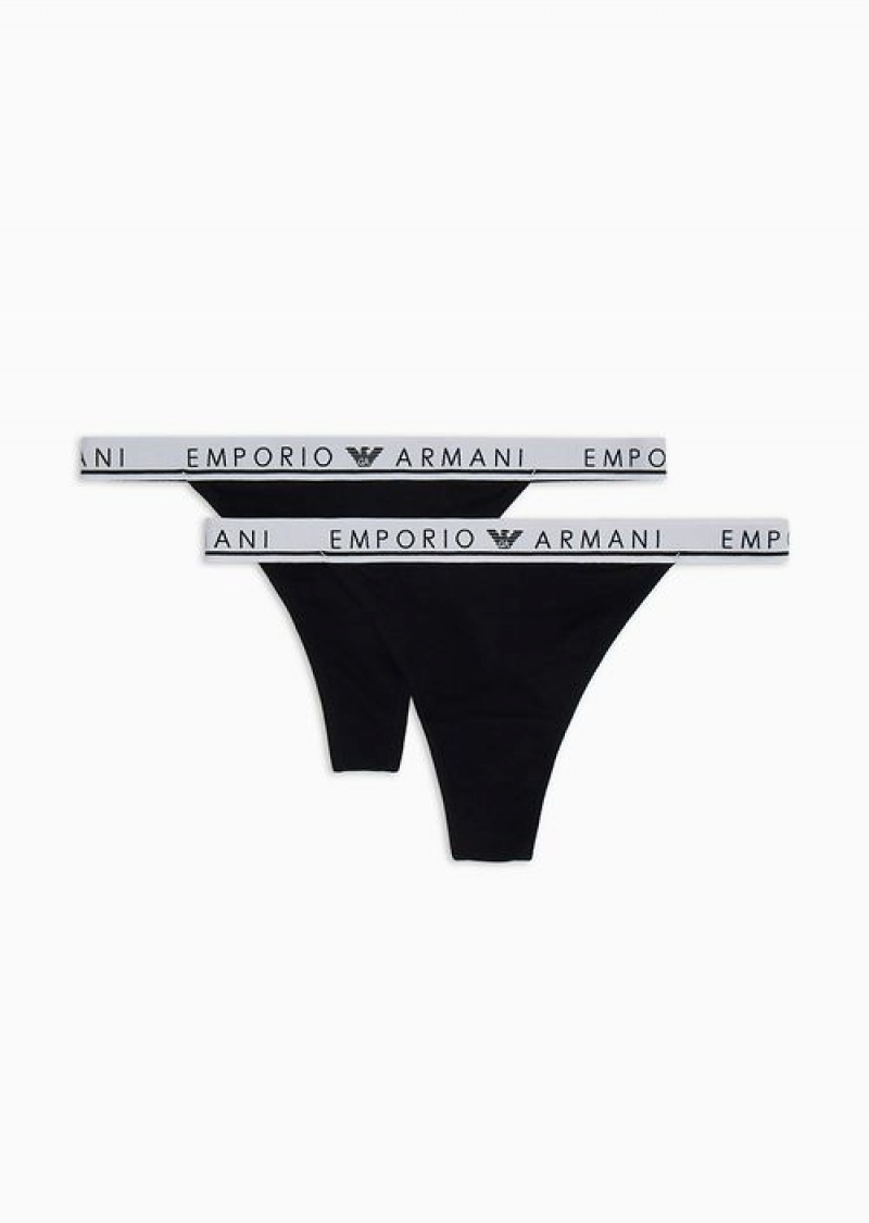 White Emporio Armani Armani Sustainability Values Two-pack Of Iconic Logo Band Organic Cotton Thongs | EA-SN56628