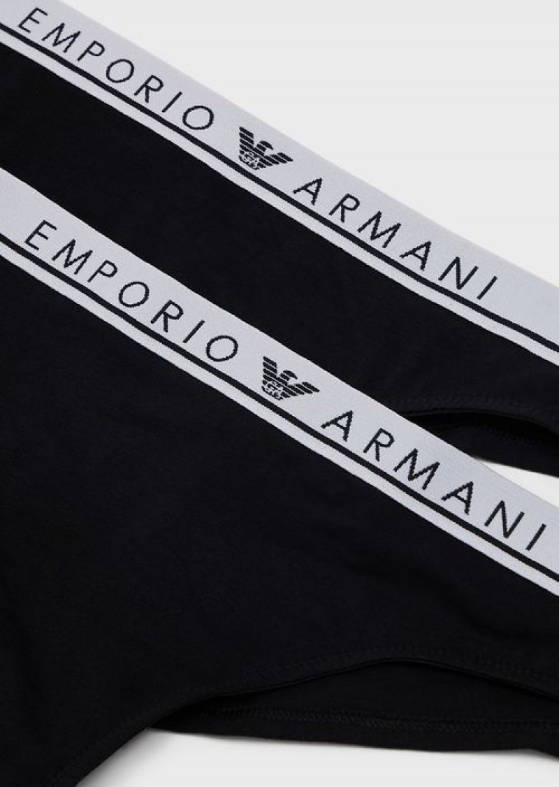 White Emporio Armani Armani Sustainability Value Two-pack Of Iconic Logo Band Organic Cotton Brazilian Briefs | EA-SN56629