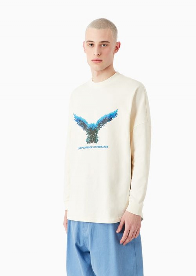 White Emporio Armani Asv Capsule American Organic Jersey Jumper With Print | EA-SN58666