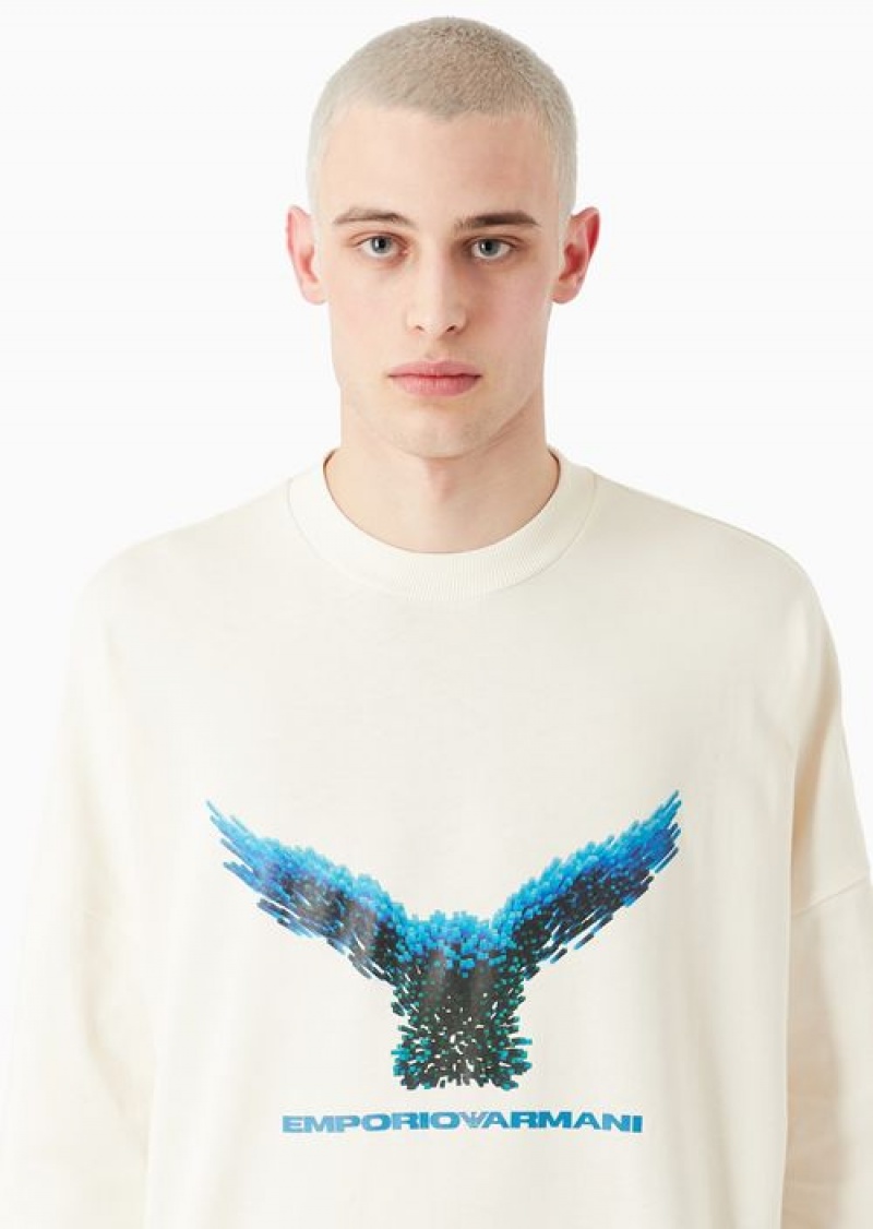 White Emporio Armani Asv Capsule American Organic Jersey Jumper With Print | EA-SN58666