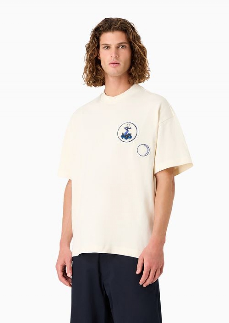 White Emporio Armani Asv Capsule Organic American Jersey T-shirt With Patch | EA-SN58583