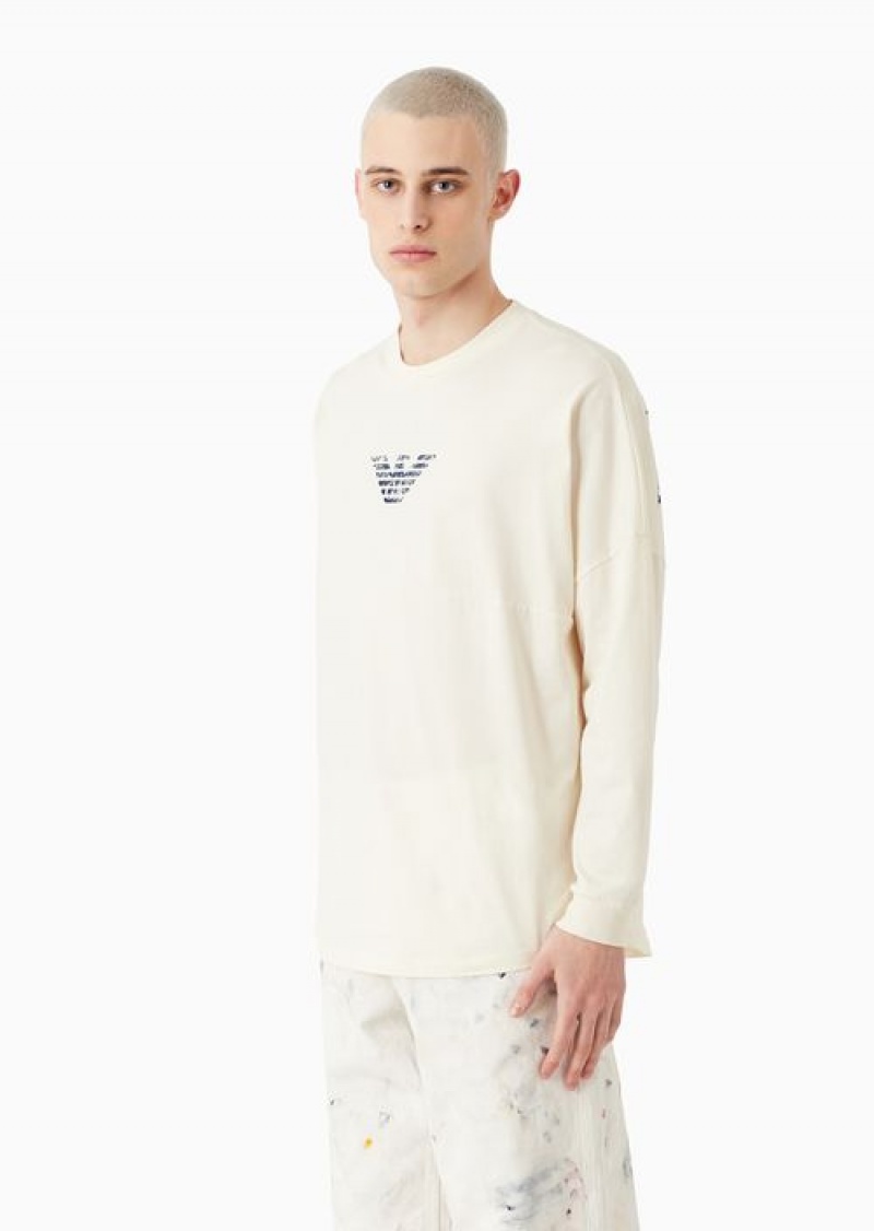 White Emporio Armani Asv Capsule Organic-jersey Jumper With Logo Print | EA-SN58753