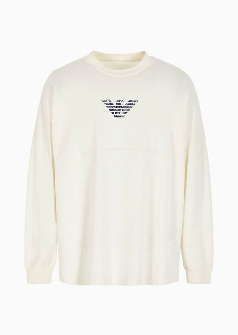 White Emporio Armani Asv Capsule Organic-jersey Jumper With Logo Print | EA-SN58753