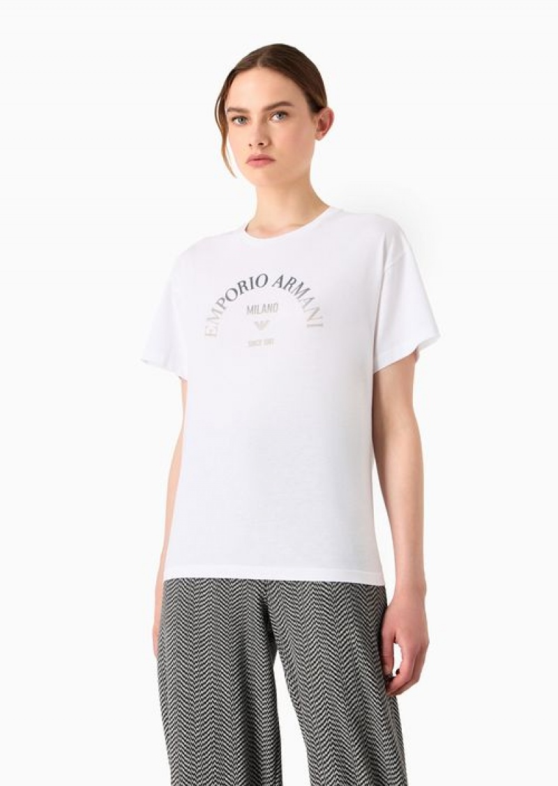 White Emporio Armani Asv Icon Organic-jersey T-shirt With Gradient Flocked Logo Print | EA-SN57033