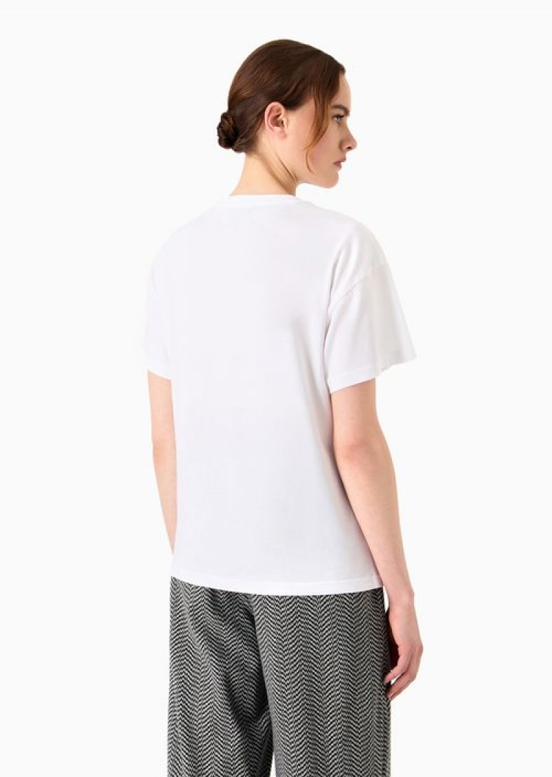 White Emporio Armani Asv Icon Organic-jersey T-shirt With Gradient Flocked Logo Print | EA-SN57033