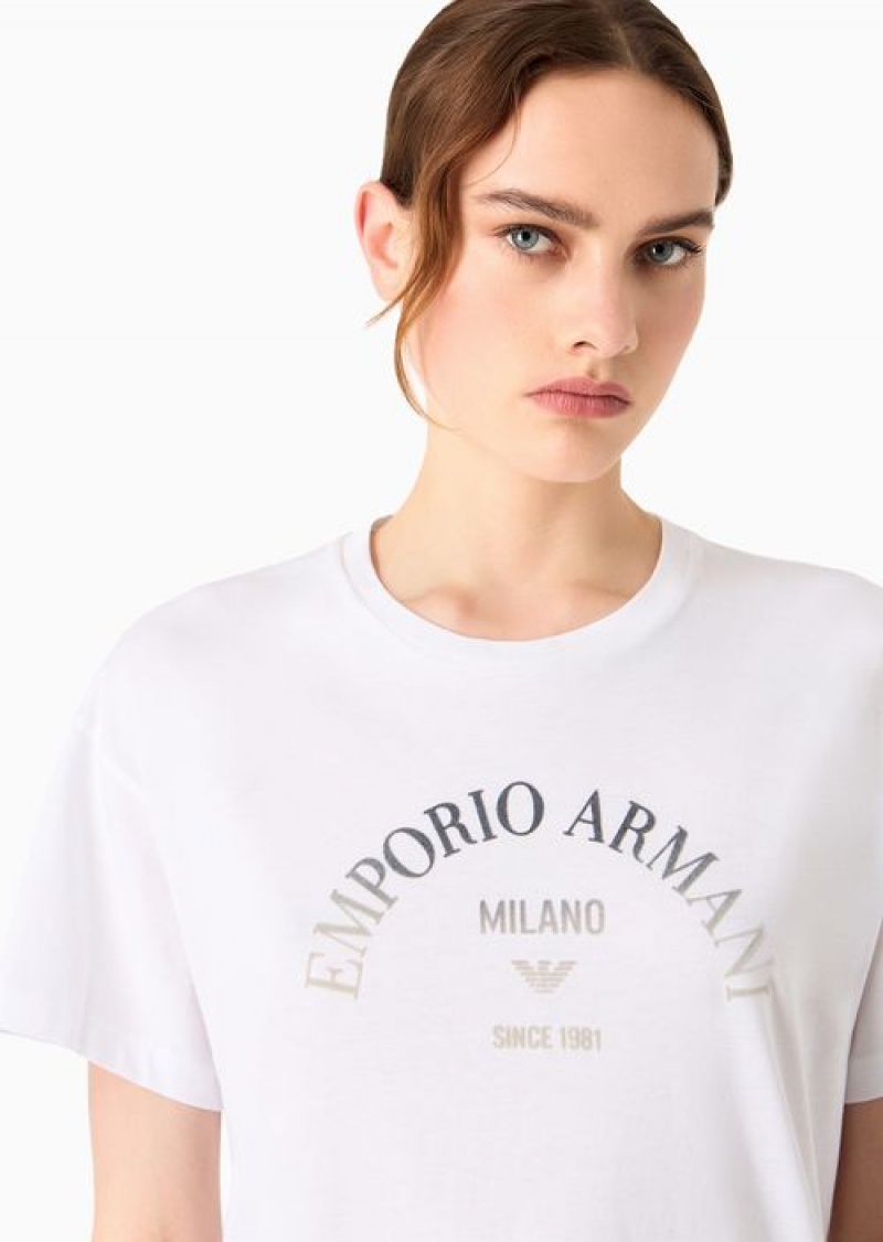 White Emporio Armani Asv Icon Organic-jersey T-shirt With Gradient Flocked Logo Print | EA-SN57033