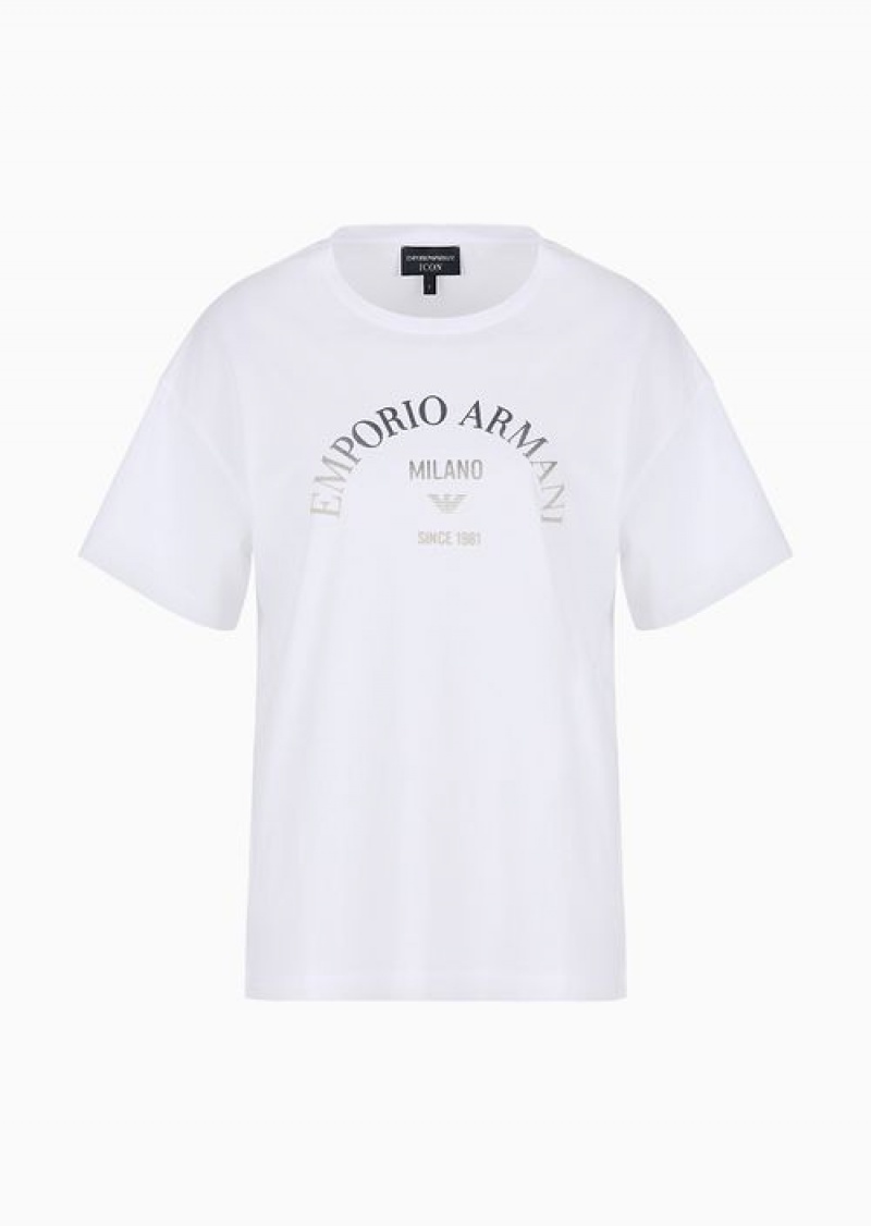 White Emporio Armani Asv Icon Organic-jersey T-shirt With Gradient Flocked Logo Print | EA-SN57033