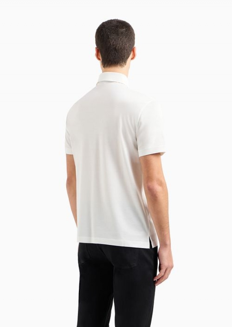 White Emporio Armani Asv Lunar New Year Lyocell-blend Jersey Polo Shirt With Dragon Embroidery | EA-SN58464