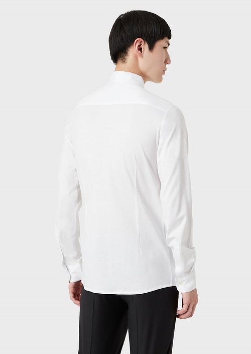 White Emporio Armani Asv Lyocell-blend Jersey Shirt | EA-SN57850