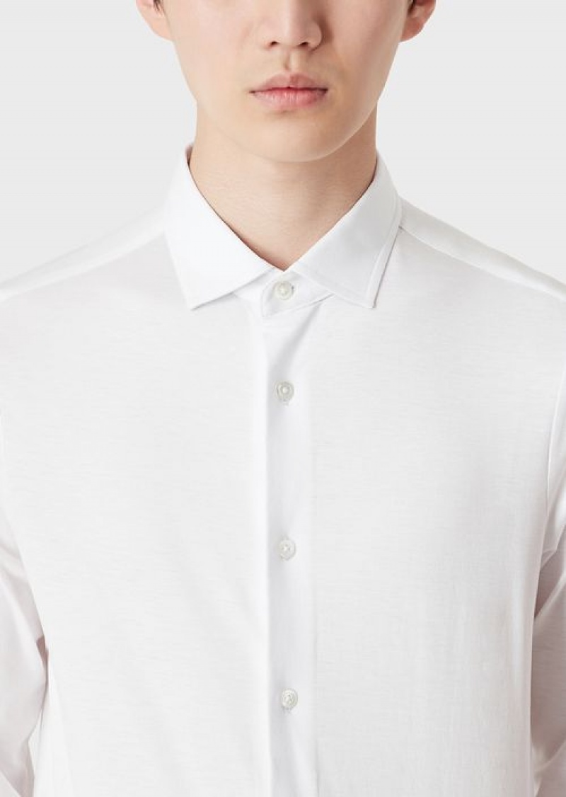 White Emporio Armani Asv Lyocell-blend Jersey Shirt | EA-SN57850