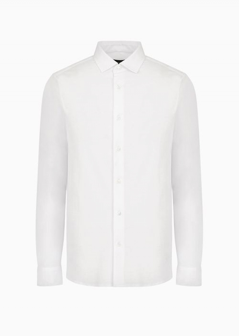 White Emporio Armani Asv Lyocell-blend Jersey Shirt | EA-SN57850